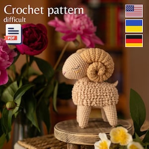 Schafbock Amigurumi Häkelanleitung ENG, UKR, GER