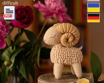 Ram amigurumi pattern, crochet sheep/lamb/aries pattern ENG, UKR, GER