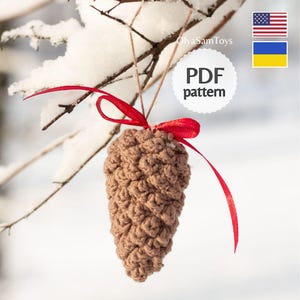 Crochet Pinecone Ornament Pattern, Christmas Amigurumi (ENG, UKR)