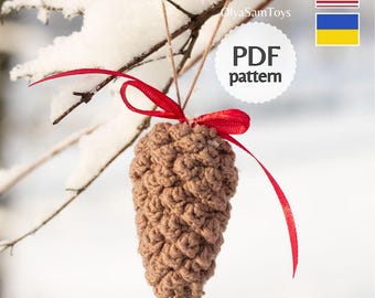 Crochet Pinecone Ornament Pattern, Christmas Amigurumi (EN/UK)