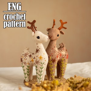 Flower deer amigurumi pattern, crochet animal pattern