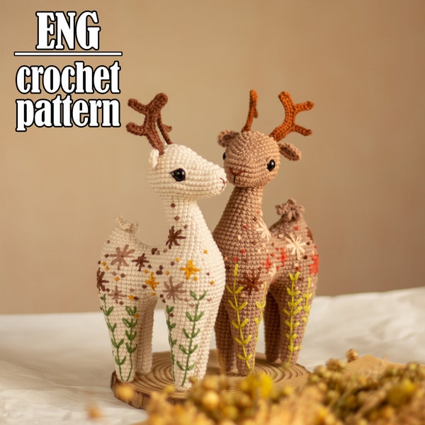 Flower deer amigurumi pattern, crochet animal pattern