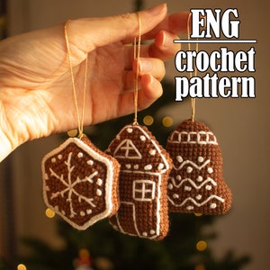 Crochet gingerbread pattern, Christmas ornaments amigurumi pattern, Christmas tree decor DIY