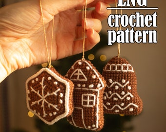 Crochet gingerbread pattern, Christmas ornaments amigurumi pattern, Christmas tree decor DIY