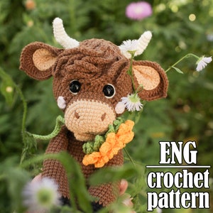 Highland cow crochet pattern, farm crochet cow amigurumi pattern DIFFICULT