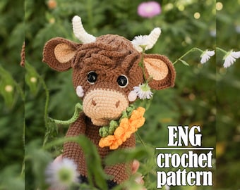 Highland cow crochet pattern, farm crochet cow amigurumi pattern DIFFICULT