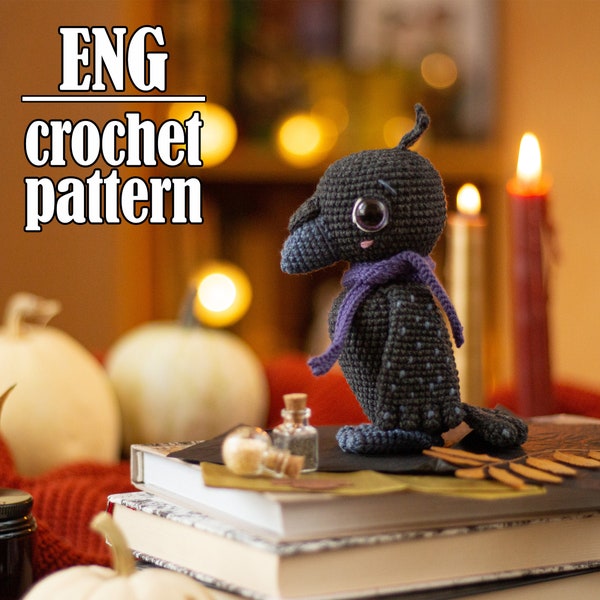 Crochet raven bird pattern, crow amigurumi ENG