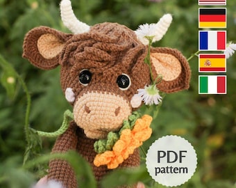 Highland Cow Amigurumi Crochet Pattern (En, De, Fr, It, Es)