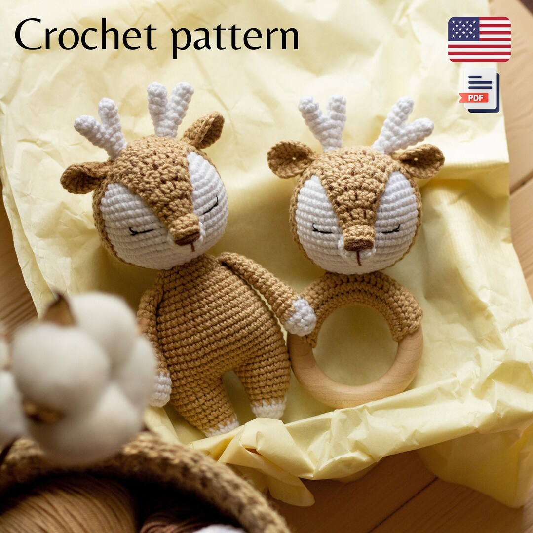 Crochet Deer Toy and Rattle Pattern, Amigurumi Animal Pattern ENG - Etsy