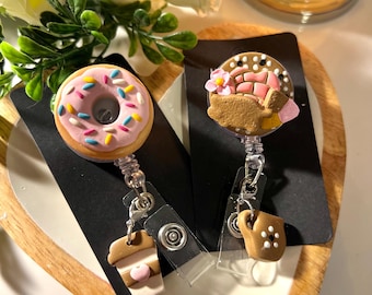 Handmade Donut ID Badge Reel - Polymer Clay Retractable Badge Holder