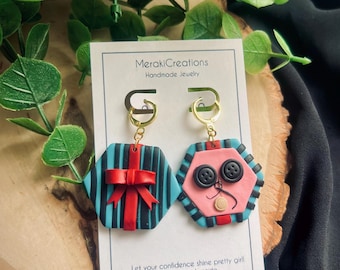 Button Box earrings/Coraline Inspired/Polymer Clay Earrings/horror Earrings/horror lover/gifts/gifts for her / jewelry/ Accessories