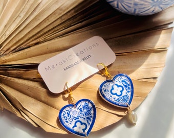 Talavera Heart Earrings | Handmade Polymer Clay Mexican Jewelry