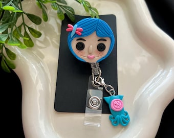 Coraline Inspired ID Badge Reel/Handmade /Polymer Clay /Other World gifts/ work accessories