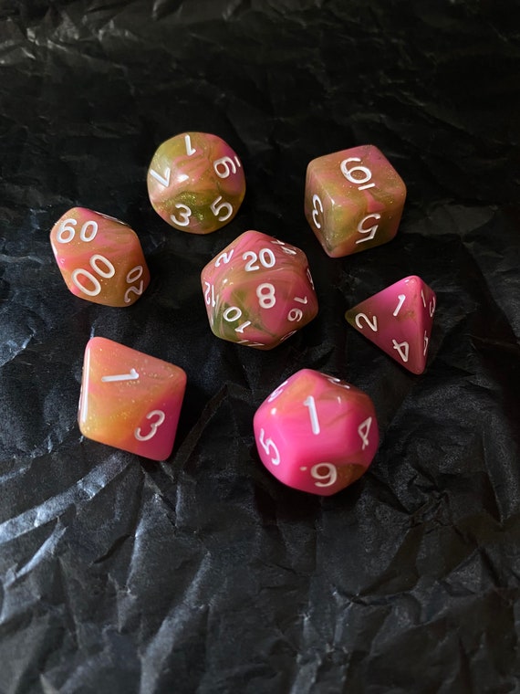 Watermelon Smoothie Pink with Mint Green Glitter Dice dnd Watermelon Smoothie Pink with Mint Green Glitter Dice dnd