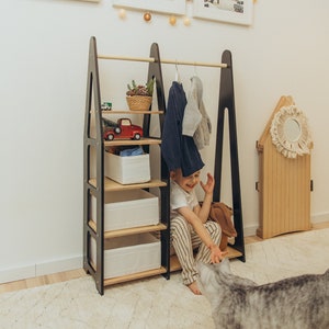Children wardrobe Montessori clothing rack Wooden clothing rack Wood frame rack Toddler wardrobe Clothing rack with drawers Kids furniture