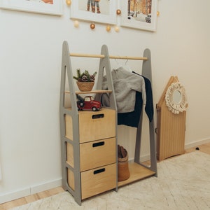 Children wardrobe Montessori clothing rack Wooden clothing rack Wood frame rack Toddler wardrobe Clothing rack with drawers Kids furniture
