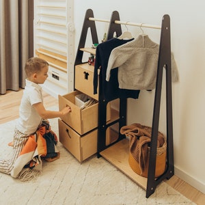 Children wardrobe Montessori clothing rack Wooden clothing rack Wood frame rack Toddler wardrobe Clothing rack with drawers Kids furniture