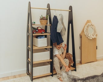 Children wardrobe Montessori clothing rack Wooden clothing rack Wood frame rack Toddler wardrobe Clothing rack with drawers Kids furniture