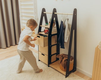 Children wardrobe Montessori clothing rack Wooden clothing rack Wood frame rack Toddler wardrobe Clothing rack with drawers Kids furniture