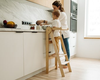 Foldable kitchen tower, Kitchen stool, Kitchen tower, Montessori learning stool, Toddler tower, Toddler learning stool, Table,