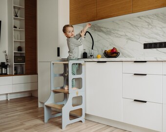 Transformable kitchen tower with GOLD latches, Kitchen tower, Foldable kitchen tower, Montessori learning stool, Toddler tower