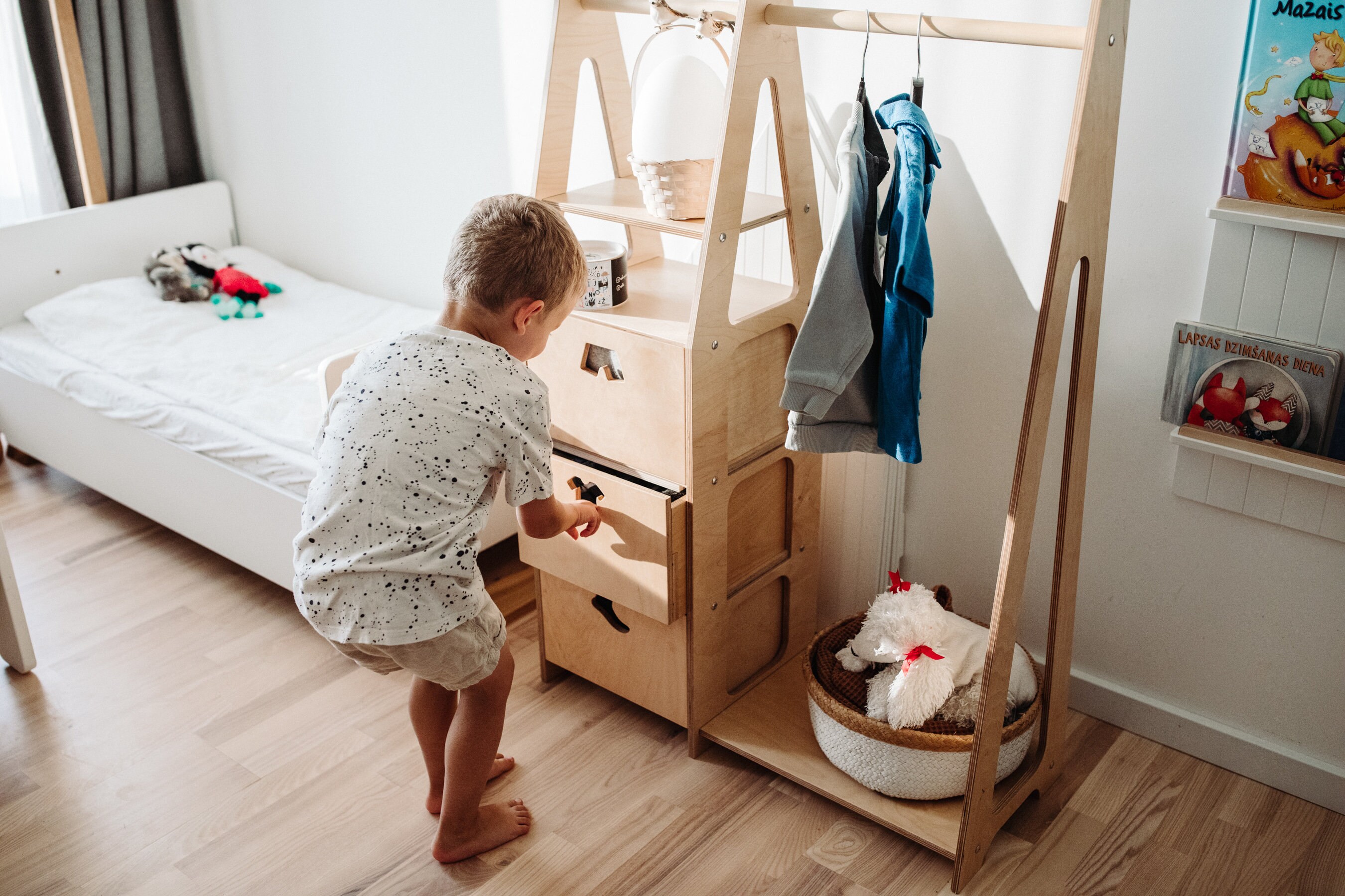 Children Wardrobe Montessori Clothing Rack Wooden Clothing Rack Wood ...