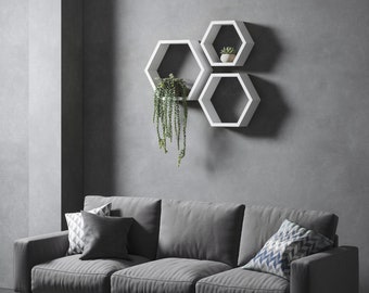 Hexagon shelves set, Hexagon shelf set, Geometric shelf, Floating shelves, Hexagon, Honeycomb shelf, Wall shelf, White shelf, Wooden shelf