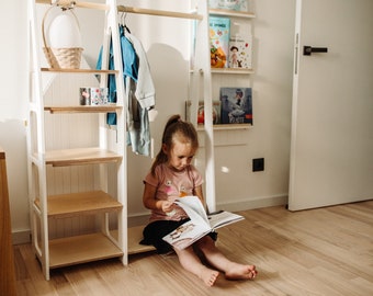 Children wardrobe Montessori clothing rack Wooden clothing rack Wood frame rack Toddler wardrobe Clothing rack with drawers Kids furniture