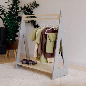 Children wardrobe Montessori clothing rack Wooden clothing rack Wood frame rack Toddler wardrobe  Kids furniture