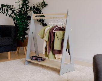 Children wardrobe Montessori clothing rack Wooden clothing rack Wood frame rack Toddler wardrobe  Kids furniture