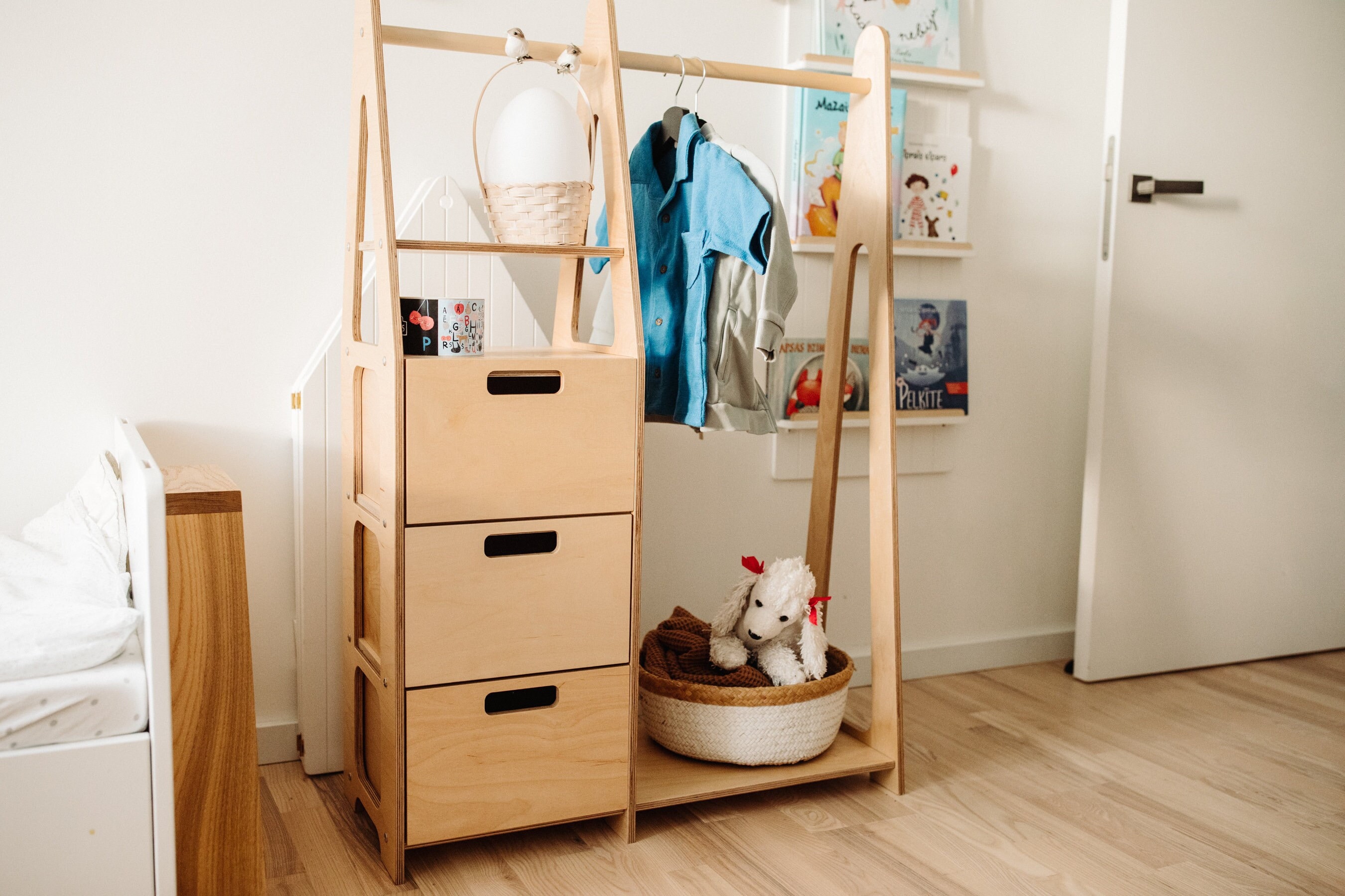 Penderie pour enfants Penderie Montessori Penderie en bois Penderie avec cadre en bois Penderie pour tout-petits Penderie avec tiroirs Meubles pour en