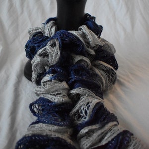 Blue and Silver Ruffled Scarf