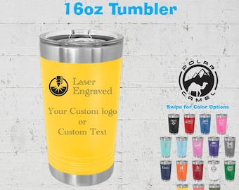 Custom Laser Engraved 16oz Stainless Steel Tumbler | Polar Camel | Add your Logo or Custom Text | Professional Laser Engraving | Event Gifts