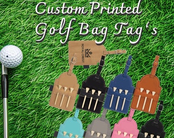 Personalized Leather Golf Bag Tag with Tee Holder - Custom Full Color UV Ink Printing