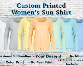 Custom Printed Women's Long Sleeve 50+ UPF PROTECTION Sun Shirt, Fishing Shirt, Company Shirt, Family Reunion, Performance Shirt, Full Color
