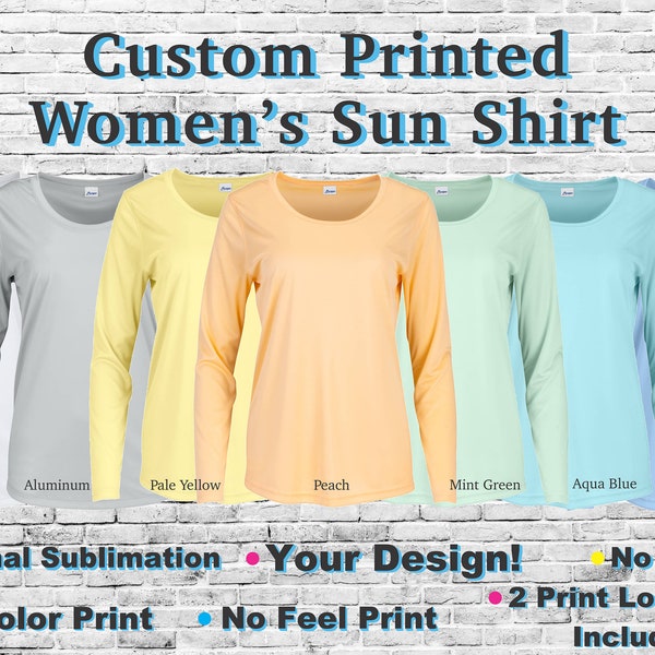 Custom Printed Women's Long Sleeve 50+ UPF PROTECTION Sun Shirt, Fishing Shirt, Company Shirt, Family Reunion, Performance Shirt, Full Color