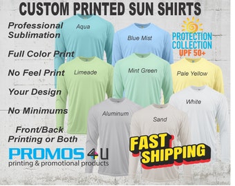 Custom Printed Long Sleeve 50+ UPF PROTECTION Sun Shirt,  Fishing Shirt, Company Shirt, Family Reunion, Performance Shirt, Full Color