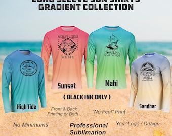 Custom Printed  Long Sleeve 50+ UPF PROTECTION Sun Shirt "Gradient Collection", Fishing Shirt, Boat Shirt, Performance Shirt, Company Shirt