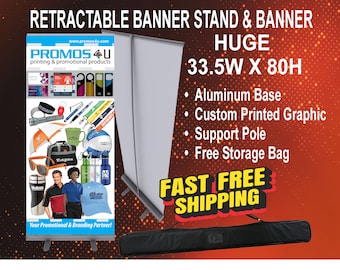 Retractable Banner Stand 33.5wx80h  Family Reunion, Business Signage, Trade Show, Farmers Market, Side Walk Signage, Fast Free Shipping