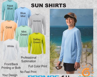 Custom Printed Youth Long Sleeve 50+ UPF PROTECTION Sun Shirt,  Fishing Shirt, Family Reunion, Performance Shirt, Full Color