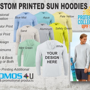 Custom Printed UPF 50 Long Sleeve Hooded Unisex Sunshirt Fishing Shirt Event Shirt