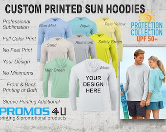 Custom Printed UPF 50 Long Sleeve Hooded Unisex Sunshirt Fishing Shirt Event Shirt