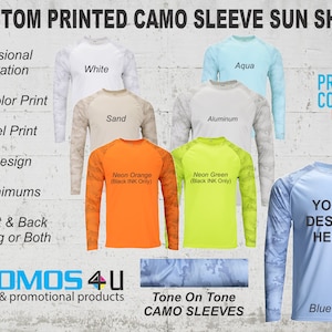 Custom Printed CAMO Long Sleeve 50+ UPF PROTECTION Sun Shirt,  Fishing Shirt, Company Shirt, Family Reunion, Performance Shirt, Full Color