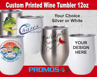 Custom Full Color 12oz Tumbler Wedding, Event Promotion, Wine, Beverage, Stainless Tumbler,  White Tumbler