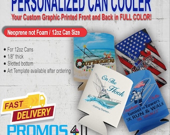 Custom Printed Can Cooler Beverage Insulator. Family Reunions, Weddings, Events, Pool Parties