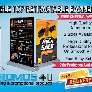 Custom Printed Full Color with Your Design Table Top Retractable Banners Small Business Advertising display portable display farmers market
