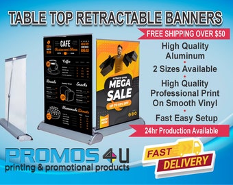 Custom Printed Full Color with Your Design Table Top Retractable Banners Small Business Advertising display portable display farmers market