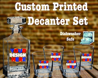 Custom Printed Decanter Set with Whiskey Glasses