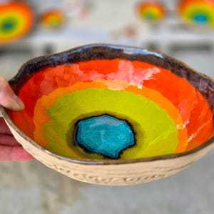 Kleine handgemachte Keramik Obstschale - Bunte abstrakte Kunst Keramik, Herbst-Kollektion