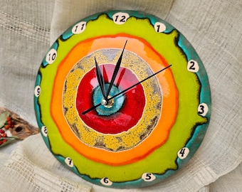 Orologio da parete in ceramica fatto a mano – Arte della ceramica primaverile colorata, arredamento unico per la casa